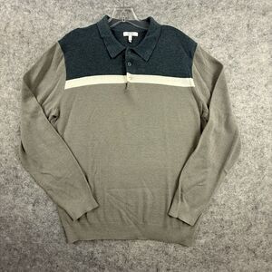 Reiss Polo Shirt Knit Men's Large Color Block Sage Eastlong Wool Viscose Sweater